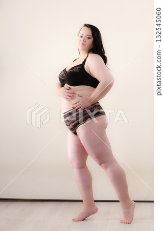 Full body of fat adult woman in lingerie Full body of fat adult woman in lingerie 132545060