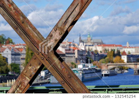Old Vysehrad railway bridge linking the Nusle Valley with Smichov, Vyton, Prague, Czech Republic 132545254
