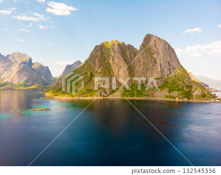 Fjord and mountains landscape. Lofoten islands Norway Fjord and mountains landscape. Lofoten islands Norway 132545336