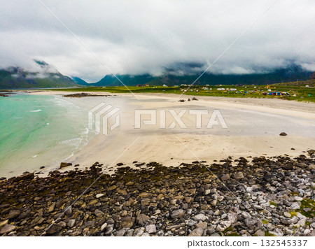 Skagsanden Beach on Flakstadoy island, Lofoten Norway Skagsanden Beach on Flakstadoy island, Lofoten Norway 132545337