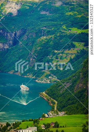 Fjord Geirangerfjord with cruise ship, Norway. Fjord Geirangerfjord with cruise ship, Norway. 132545527