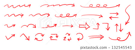Vector Pen Hand Drawn Arrows Set Red 132545543