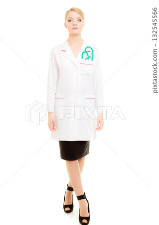 Woman doctor in lab coat with stethoscope. Medical 132545566