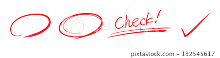 Handwritten circle and check mark icons Check 132545617