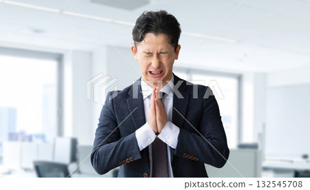 Male businessman in a request/apology pose 132545708