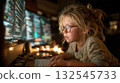 Smart child enthusiastically programming on computer, prodigy girl coding at home 132545733