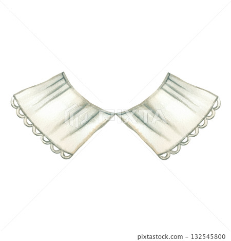 A white coat with lace, a detail of a pilgrim's costume. All objects are hand-painted in watercolor and isolated. The illustration is perfect for Thanksgiving, printing on paper and fabric. 132545800