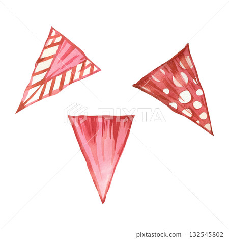 Bright colored flags with a pattern for the holiday for decor and design. All objects are hand-painted in watercolor. For printing on fabric, paper, for decorating invitations and postcards. Bright colored flags with a pattern for the holiday for decor and design. All objects are hand-painted in watercolor. For printing on fabric, paper, for decorating invitations and postcards. 132545802