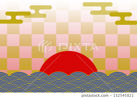 New Year's card background material: Japanese-style graphics, First sunrise (1), pink and blue, horizontal New Year's card background material: Japanese-style graphics, First sunrise (1), pink and blue, horizontal 132545821