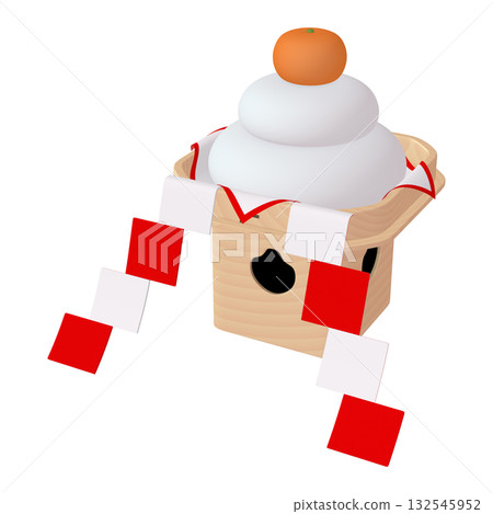 New Year's illustration material: Kagami mochi with gohei (1_4) 132545952
