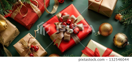 Luxury Christmas gift boxes with festive ornaments 132546044