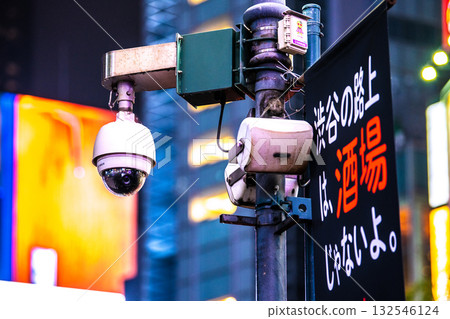 Tokyo cityscape in Japan. Security camera on a street corner. Security camera at Shibuya Scramble Crossing. 132546124