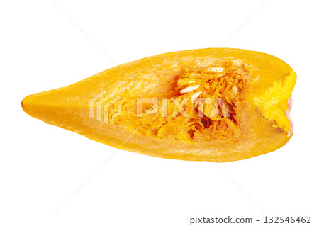 Piece of ripe orange pumpkin and seeds isolated on white 132546462