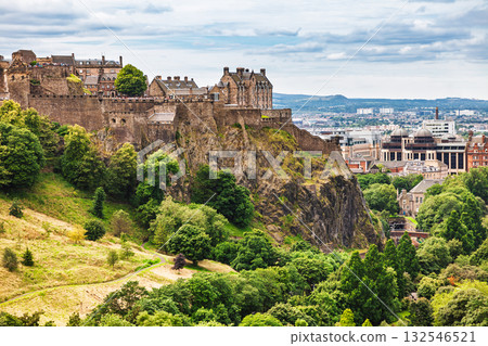Edinburgh Castle on Castle Rock overlooking the city Scotland UK 132546521