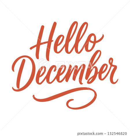 Hello December, vector red brush lettering. Modern hand drawn calligraphy on a white background. Christmas vector illustration in ink. Winter typography for a gift poster or card. Vector flat Hello December, vector red brush lettering. Modern hand drawn calligraphy on a white background. Christmas vector illustration in ink. Winter typography for a gift poster or card. Vector flat 132546820