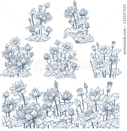 Set of floral compositions with lotus flowers 132547325