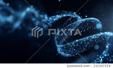Particles of blue light creating a swirling pattern representing the concept of creativity in an abstract design 132547354