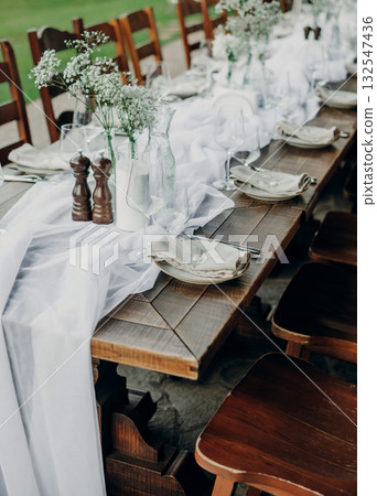 oho style outdoor banquet table with rustic wooden decor 132547436