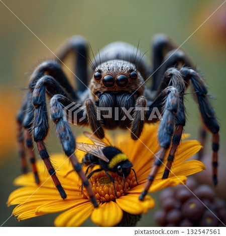 Spider attacking a bee 132547561