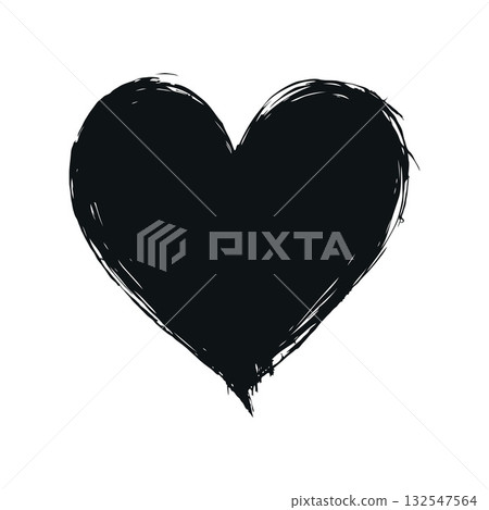 A roughly sketched black heart shape with uneven edges on a clean white background, symbolizing love and imperfection. Valentine's day illustration. 132547564