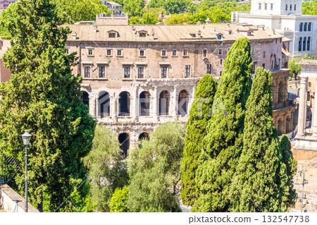 Coliseum building Rome Italy roofs church architecture. Italian old houses. 132547738
