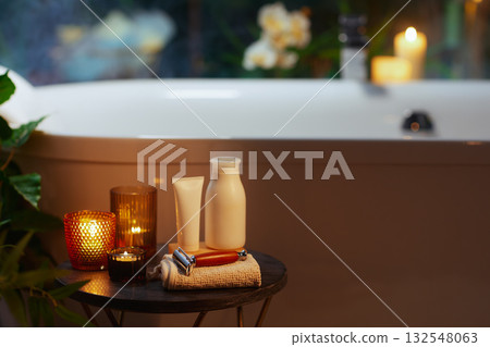 Candlelit Self-Care Essentials for a Relaxing Bath Candlelit Self-Care Essentials for a Relaxing Bath 132548063