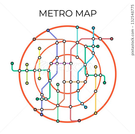 Metro stations and plan of subway with. Fictional metro map of underground. Layout of public passenger transport. Vector Metro stations and plan of subway with. Fictional metro map of underground. Layout of public passenger transport. Vector 132548775