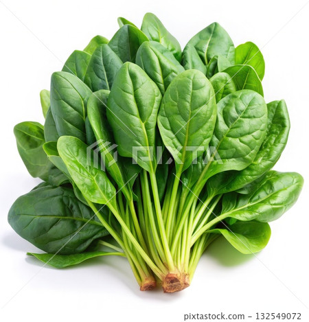 Fresh Green Spinach Leaves on White Background. Generative AI 132549072