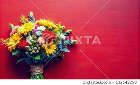 Elegant Bouquet of Flowers on Red Wall. Generative AI 132549250