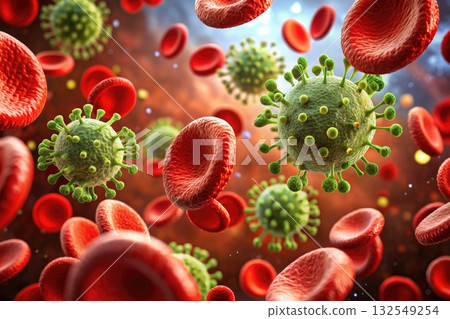 Group of Red and Green Corona Coronas. Generative AI 132549254