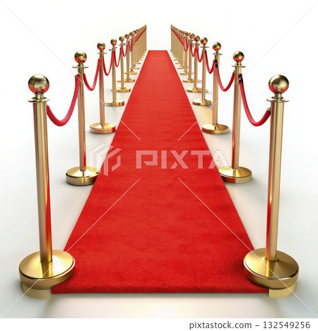 Red Carpet With Gold Barriers and Red Carpet. Generative AI 132549256