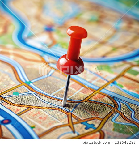 Pin on Map Marking Location. Generative AI Pin on Map Marking Location. Generative AI 132549285