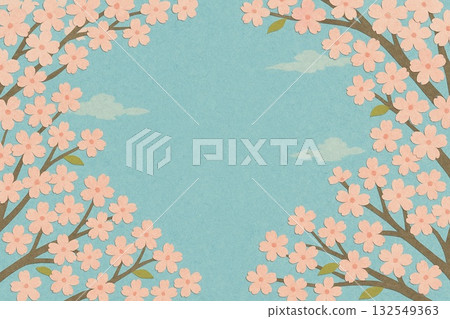 Frame material: Cherry blossoms in full bloom, blue sky, collage style 132549363