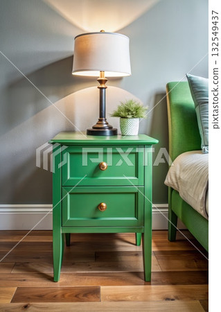 Green Nightstand With Lamp. Generative AI 132549437
