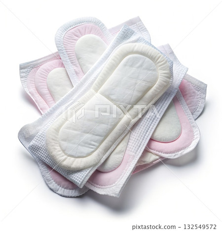 White Sanitary Napkins On A White Background. Generative AI White Sanitary Napkins On A White Background. Generative AI 132549572
