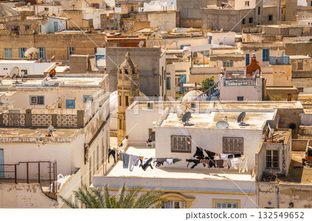 Traditional Houses and Minaret in the Old Medina, Sousse, Tunisia 132549652