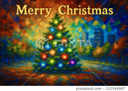 Postcard Christmas tree oil painting 132549967