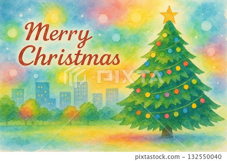 Christmas tree watercolor postcard 132550040