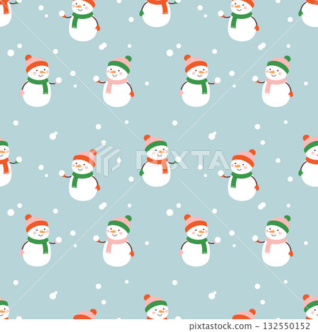 Seamless pattern with cute snowmen and snowballs on blue background. Seamless pattern with cute snowmen and snowballs on blue background. 132550152