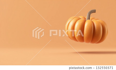 Levitation pumpkin creating autumn or Halloween concept background with orange studio space for text 132550371