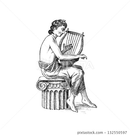Myths of ancient greece. Orpheus playing the harp. Thracian musician and prophet in ancient Greek Myths of ancient greece. Orpheus playing the harp. Thracian musician and prophet in ancient Greek 132550597