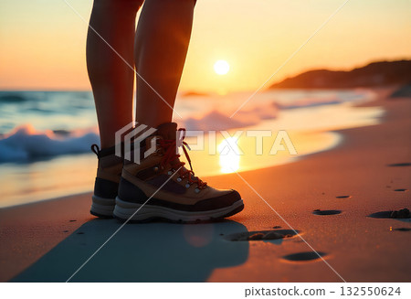 young woman runner running on beach 132550624