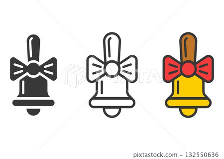 Yellow bell with a red bow. 132550636