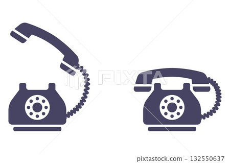 Black telephone icon with a handset. Black telephone icon with a handset. 132550637