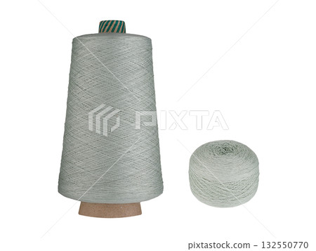 Deep Gray Thread Spool and Balls on White Background 132550770