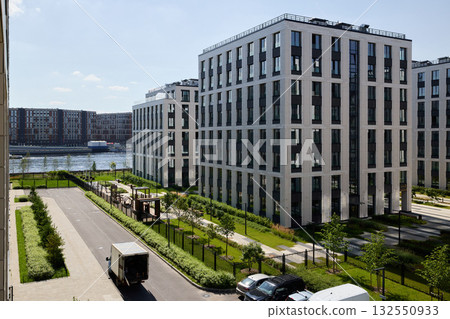 Modern Residential Complex Featuring a Beautiful Scenic Water View for Tranquil Living 132550933