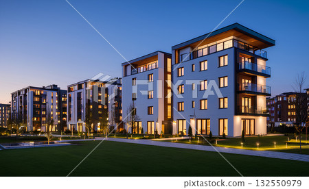 residential area with buildings and sky at sunset 132550979