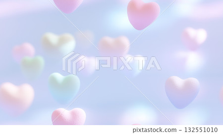 夢幻般的背景，漂浮著粉彩色的心形圖案 | 粉彩色、心形、背景、漂浮、3D 132551010