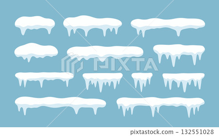 Snow ice vector winter frame effect frozen illustration. Icicle cold frozen frost ice snow cap set. Snow ice vector winter frame effect frozen illustration. Icicle cold frozen frost ice snow cap set. 132551028
