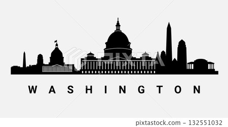 Washington dc skyline vector silhouette city building background. USA Washington DC monument house 132551032